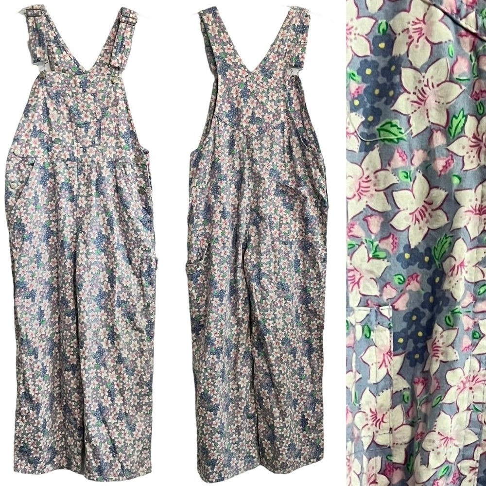 VTG LILLY PULITZER OVERALLS GIRLS KIDS 10 PURPLE WHITE PINK FLORAL HIBISCUS
